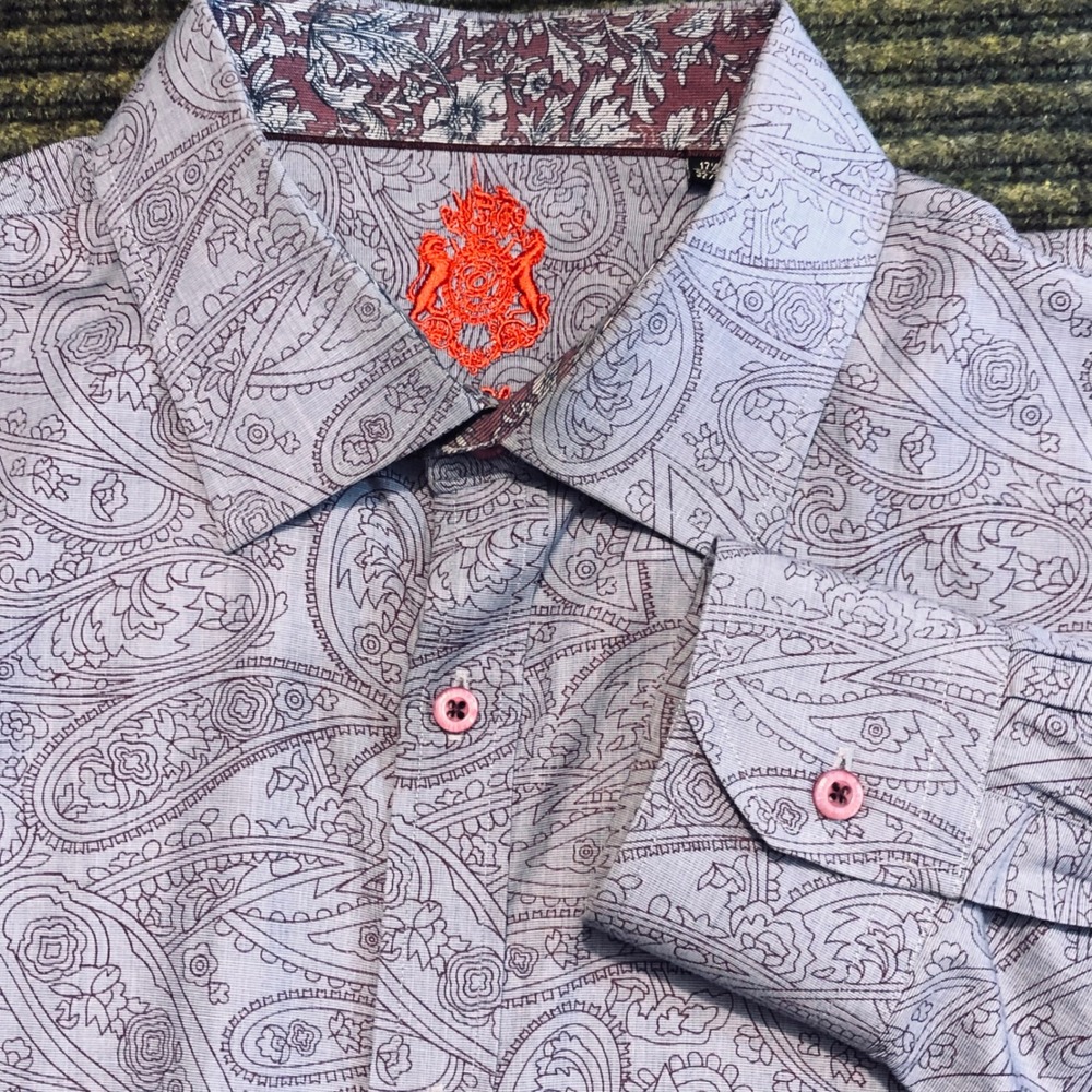 English Laundry Paisley Print Button Down Shirt‎ Men 17.5 32 33 Blue Pink